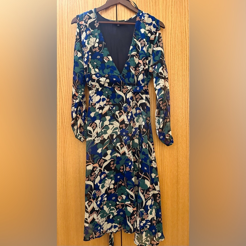 Lulu's Blue & Green Floral Wrap Dress